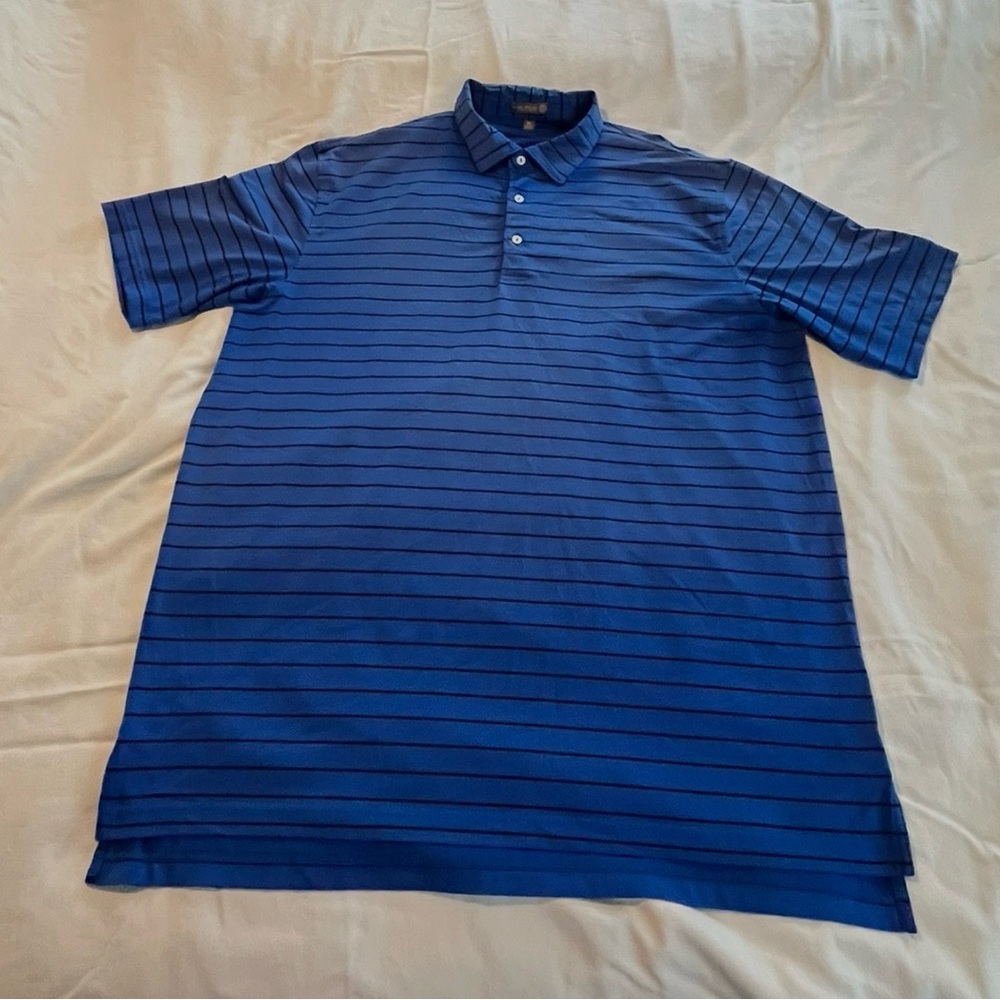 Men’s Peter Millar Summer Comfort Blue & Black Horizontal Stripe Polo SZ XL EUC